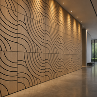 Panneau mural acoustique auto-adhésif en feutre PET avec placage de bois de chêne naturel sculpté à arcs entrelacés
