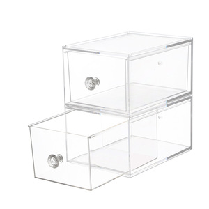 Set Of 2 Dry Food Storage Bin With Drawer Plastic Clear Cabinets Pantry Storage Containers For home office