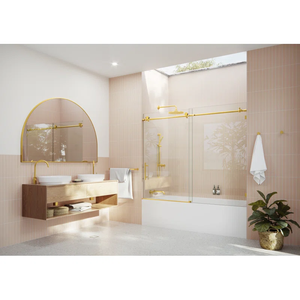 Cabine de douche <span class=keywords><strong>d</strong></span>'<span class=keywords><strong>angle</strong></span> sans cadre 36x36 pouces, porte coulissante en verre trempé pour <span class=keywords><strong>baignoire</strong></span>, design élégant adapté aux appartements - Product Image 5