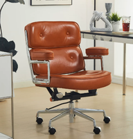 Silla de Oficina de Cuero Genuino, Silla Giratoria para Computadora con Respaldo Ergonómico y Altura Ajustable para Escritorio de Estudio en Casa