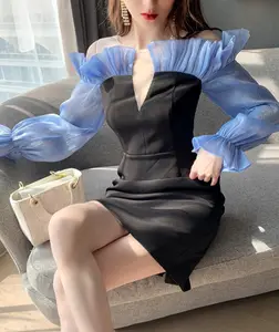 2023 Mùa Thu Mùa Đông Bộ Sưu Tập Phụ Nữ Sang Trọng Xù Dài Tay Áo shirred Sexy Thanh Lịch Evening Dresses