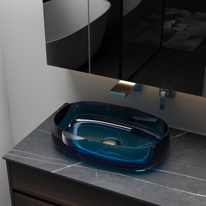 Lavabo Moderno di Alta Qualità in Resina Trasparente Quadrato Artistico per Bagno di Casa e Hotel con Scarico Design Elegante - Product Image 6