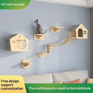 Structure d'escalade murale <span class=keywords><strong>pour</strong></span> <span class=keywords><strong>chat</strong></span> en bois massif avec plateforme de saut, griffoir et nid - Product Image 4