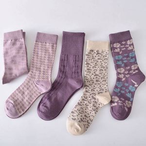 Wholesale New Fashion Mid Tube Warm <b>Socks</b> for Women Breathable Cotton Knitted Absorbent Cuff Purple Autumn Winter High Tube Warm - Product Image 5