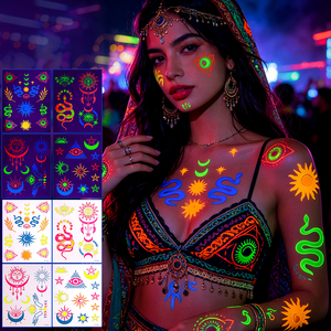 Tatouages temporaires fluorescents Boho Soleil Lune Serpent Oeil <span class=keywords><strong>mal</strong></span>éfique qui brillent dans le noir pour femmes - Product Image 2
