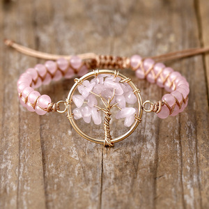 Turquoise Pierre Rose Quartz Perlé Bracelet <span class=keywords><strong>Bohème</strong></span> Arbre <span class=keywords><strong>Vie</strong></span> 4MM Ethnique Calme Protection Spirituelle Méditation Tressé - Product Image 4