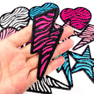 Appliques thermocollantes en chenille <span class=keywords><strong>à</strong></span> imprimé zèbre pailleté, motifs Cœur, Éclair, Étoile, style Preppy Varsity pour vestes, pulls et sacs - Product Image 5