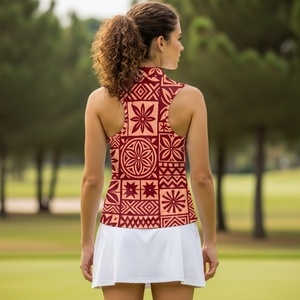 Camiseta sin Mangas de Golf de Poliéster para Mujer, Estilo Atlético Informal, Diseño Geométrico de Tela Tapa, Impresión Bajo Demanda, MOQ=1, Islas del Pacífico - Product Image 2