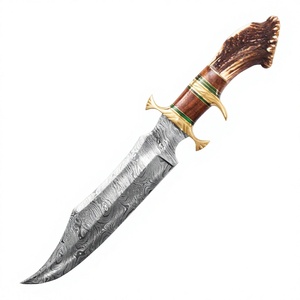 Damascus Steel Hunting Knife With Stag Antler Handle Outdoor Camping <b>Survival</b> Knifes Handmade Blade Smooth Edge - Product Image 2