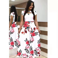 Robe d'été pour femmes, imprimé floral, robe longue décontractée à manches courtes, col creux, taille plus, robe maxi décontractée