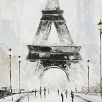 Peinture à l'huile moderne abstraite texturée, paysage de rue de Paris, Tour Eiffel, noir, blanc, gris, pour la décoration murale de la maison, du bureau, de l'hôtel