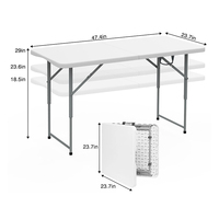 Table pliante portable pour pique-nique en plein air, 4 pieds, en plastique HDPE blanc, pour le camping