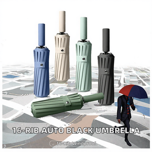 Paraguas de Negocios Automático de 16 Varillas, Plegable en Tres Secciones, con Revestimiento Negro, Resistente al Viento, Protección Solar y contra la Lluvia, con Logotipo Personalizado - Product Image 2