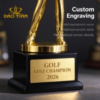 Trophée de golf en cristal plaqué or avec figurine de golfeur et balle de golf, base irisée, récompense pour tournoi sportif, vente en gros, fabricant