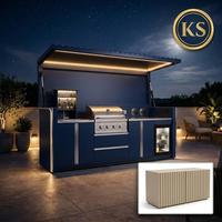 Muebles de Exterior, Gabinete de Cocina Plegable para Barbacoa, Estación de Acero Inoxidable con Parrilla de Gas, Refrigerador y Fregadero para Eventos en Terrazas de Hoteles