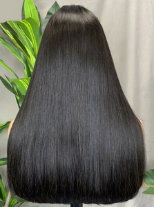 Peluca de Cabello Humano Natural Negro FH de 22 Pulgadas con Corte en Capas 2x6, Peluca de Cabello Liso sin Pegamento con Frente de Encaje - Product Image 3