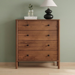 Modern Teak Wood Chest of <b>Drawers</b> with 4 Tiers and Black <b>Metal</b> Knobs - Product Image 3