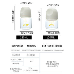 Juego de Biberones Comi de Vidrio de Borosilicato Alto, Libres de BPA, 120 ml, 180 ml, 40 oz, 60 oz, Cuello Ancho, Anti Cólicos, para Alimentación de <span class=keywords><strong>Leche</strong></span>, para Recién Nacidos - Product Image 1