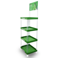 Grand présentoir multi-niveaux en acrylique personnalisable et écologique avec couleur et logo sur mesure pour produits lourds