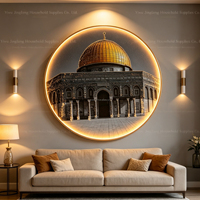 Décoration d'intérieur, lumière LED ronde arabe musulmane, peinture calligraphique en porcelaine et cristal, art mural moderne islamique en verre et cristal