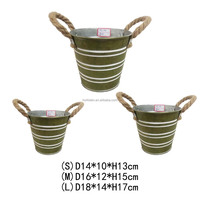 Fournitures pour Jardin et Maison Pots Ronds pour Plantes Grasses Poignées en Corde Décoration d'Intérieur Pot de Fleurs en Zinc Galvanisé Bac à Plantes Artificielles Vase