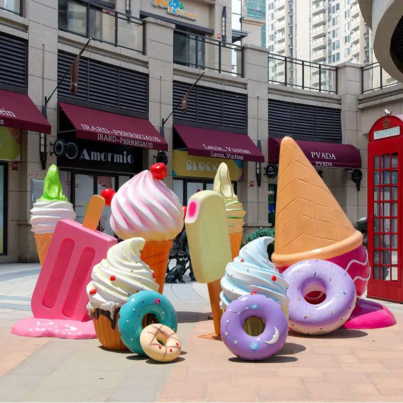 F001 아이스크림 도넛 장식 정원 수지 동상 야외 음식 모양의 미술 전시 맞춤형 장식품 수지 조각