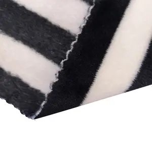 High quality 100%polyester white & black stripe stretch knitted double face micro coral fleece fabric for blanket