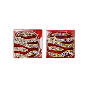 Fashion <b>Stud</b> <b>Earrings</b> 316L Stainless Steel PVD Gold Plating Red Enamel <b>Crystal</b> Inlay Square Shape Women's Jewelry - Product Image 2