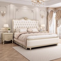 Lit de Luxe Moderne 1,8 M pour Chambre Principale, Style Américain et Européen, Grand Lit Double Haut de Gamme en Cuir Capitonnée pour Mariage