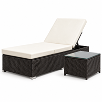 Chaise longue d'extérieur en rotin PE avec boîte de rangement, dossier réglable, pour patio et plage