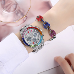 Big Dial Hip Hop Pig Nose Iced Out Cuban Link Full Diamond Steel Band Quartz <strong>Watch</strong> Bracelet Necklace <strong>Set</strong> for Gift With Box - Product Image 1