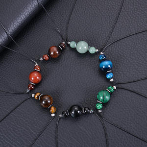 Collar de ojo de tigre Natural de 16MM, cuerda de cuero, colgante de cristal de ágata malaquita, collar de piedra para mujer, Unisex - Product Image 2