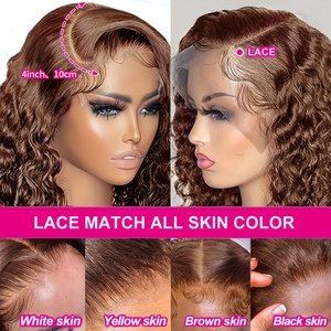 Parrucche con frontino in pizzo 13x4 per donne di colore, parrucca <span class=keywords><strong>bob</strong></span> riccia bruna scura brasiliana, parrucca corta con onda profonda in capelli umani, parrucche con frontino in pizzo colorate. - Product Image 3