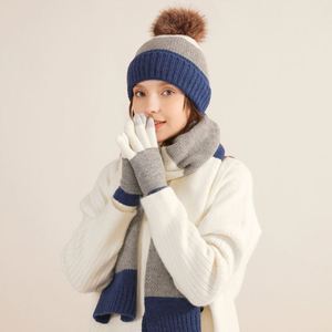 Geometric Knitted Beanie <b>Hat</b> Cap Pom Pom Winter <b>Hat</b> Woman <b>Scarf</b> <b>and</b> <b>Glove</b> <b>Sets</b> - Product Image 3