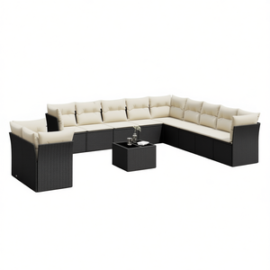 Black Pe <b>Rattan</b> Garden <b>Sofa</b> Set Adjustable Feet Outdoor Furniture Contemporary Design High Density Foam Cushions - Product Image 1