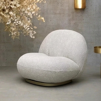 Fauteuil individuel Cloud en tissu bouclé avec base rotative, style moderne et minimaliste, couleur crème, pour appartement, hôtel, villa, mobilier de loisirs