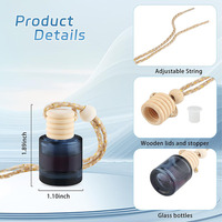 Botella Difusora de Perfume para Auto Recargable Redonda de 10 ml, Color Azul Personalizado, con Tapa de Madera y Cuerda, Botella Ambientador para Auto