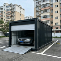 Garage préfabriqué moderne en conteneur en acier, panneaux sandwich isolés avec volet roulant électrique