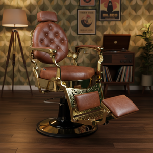 Sillón de Barbería Profesional Retro 2026, Mueble de Peluquería Resistente en Color Marrón, Blanco, Dorado, Verde y Gris - Product Image 4