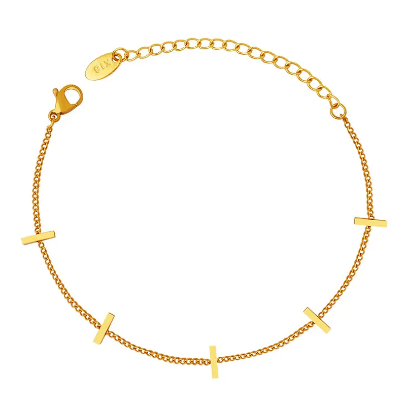 Langes Bambus-Stil-Überall passende Slim-Armband Edelstahl beschichtet K18 Gold Damen-Armband Schmuck