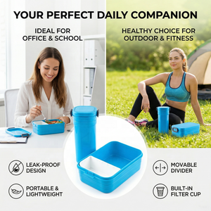 Ensemble boîte bento et bouteille à double boucle scellée sans BPA - Contenant repas micro-ondable anti-fuite avec compartiment intérieur amovible - Product Image 6