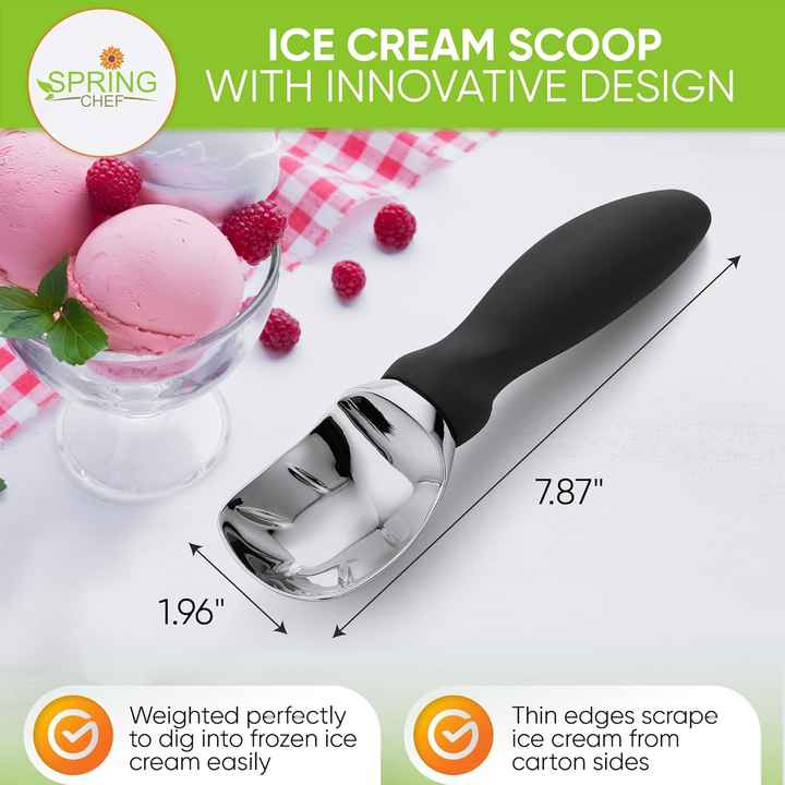 Spring Chef Professional Heavy-Duty Ice Cream Scoop Comfortable Handle Dishwasher Safe Metal Kitchen Tool for Gelato Cookie
