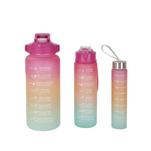 ขวดน้ำแบบไล่สี 3 ชิ้น ขนาดครึ่งแกลลอน 64 ออนซ์ ชุด 3 in 1 สำหรับออกกำลังกาย สร้างแรงบันดาลใจ - Product Image 2