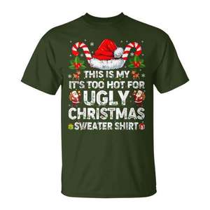 Camiseta con diseño de suéter navideño feo, ropa divertida para las fiestas navideñas - Product Image 1