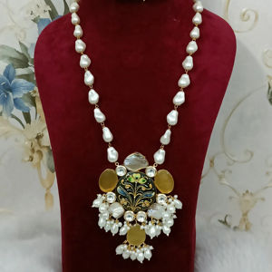 Collar de Minakari Kundan hecho a mano con pendientes, cadena larga de pera, joyería nupcial para mujer y niña, moda tradicional al por mayor - Product Image 1