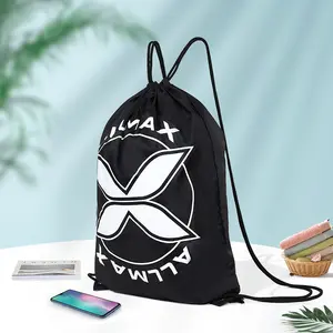 Black Promotional High Quality Lightweight Drawstring Bag Backpack Dustproof Waterproof Polyester Drawstring Shoe Bags