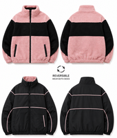 Produsen Jaket Sherpa Fleece Pria Custom Logo OEM, Jaket Bomber 2-in-1 Polar Fleece + Nylon yang Dapat Dibalik