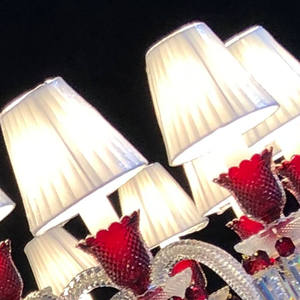 Lampadario <span class=keywords><strong>Moderno</strong></span> di Lusso Classico a LED con Ampio Paralume in Tessuto e Cristalli Rossi per Villa, Hotel, Matrimoni e <span class=keywords><strong>Soggiorno</strong></span> - Product Image 5