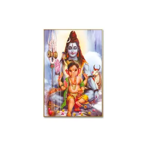 Huamiao 40*60cm père avec enfant famille peinture mur Art hindouisme Shiva Ganesh cadre verre peinture - Product Image 1