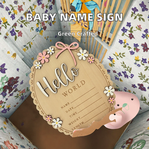 Daisy Hello annuncio di nascita del mondo del nome del bambino segnano le statistiche di nascita del nome del bambino foto del neonato annuncio di nascita in ospedale rustico - Product Image 5